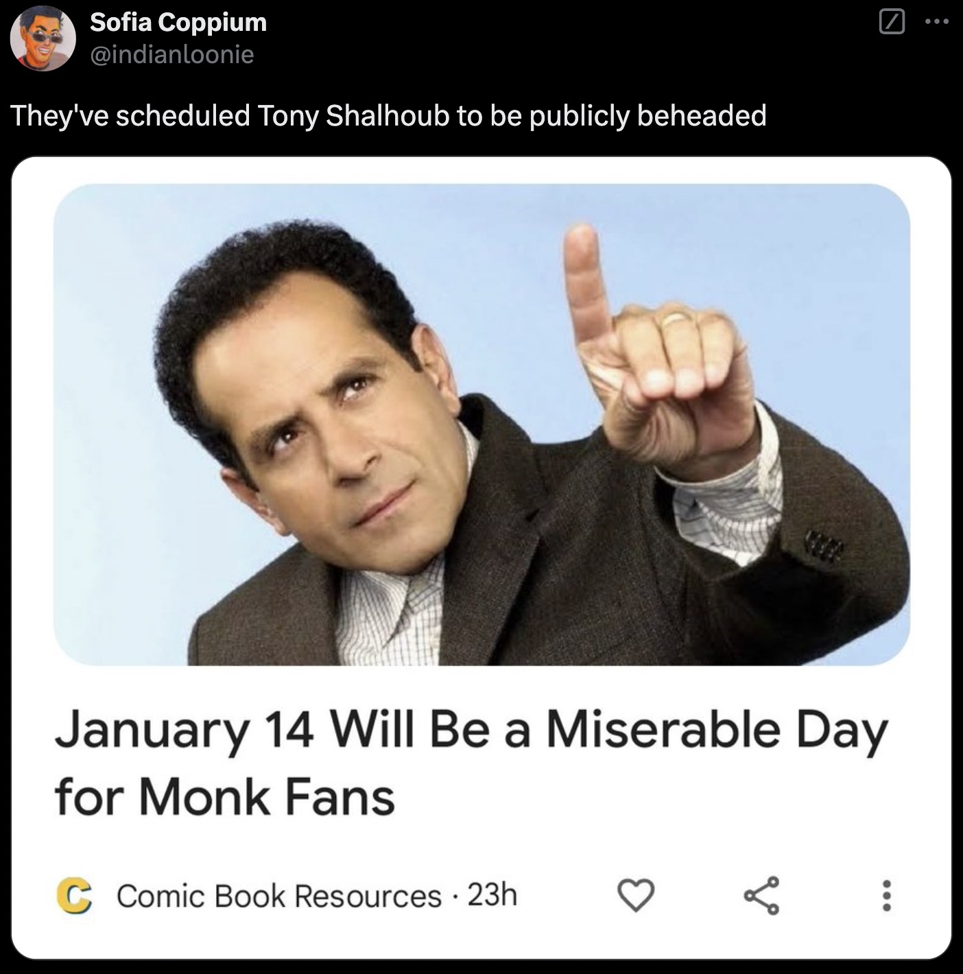 adrien monk - Sofia Coppium They've scheduled Tony Shalhoub to be publicly beheaded January 14 Will Be a Miserable Day for Monk Fans C Comic Book Resources 23h go ...